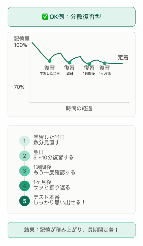 分散復習型記憶定着比較グラフ